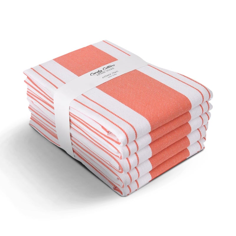 Candy Cottons Stripe Kitchen Towels Decor Mordern Design Centreband Tea Dish Towels Boho Stripe Absorbent Festive Gift Set of 6 Pantry Reusable Kitchen Dish Towel|Easter Spring Decor 18x28 Inch Coral - Image 2